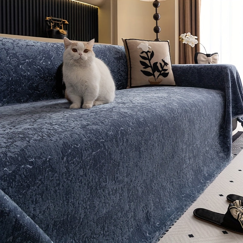 Housse de canapé en chenille jacquard à maille gaufrée, gros plan sur le tissu