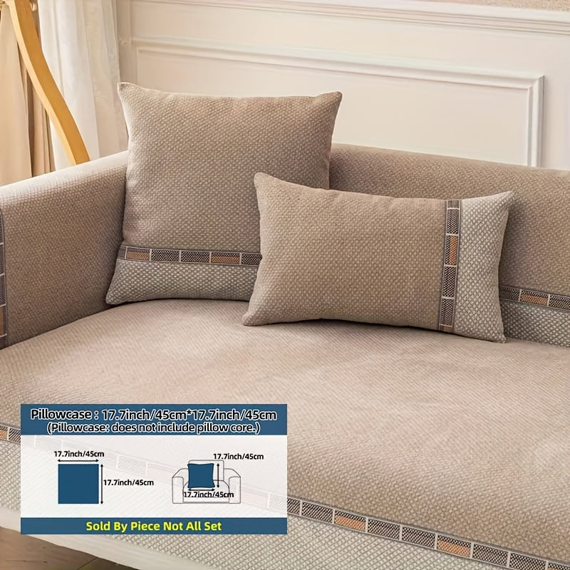 Housse de coussin épaisse en chenille matelassée antidérapante à housses, détail de l'ourlet