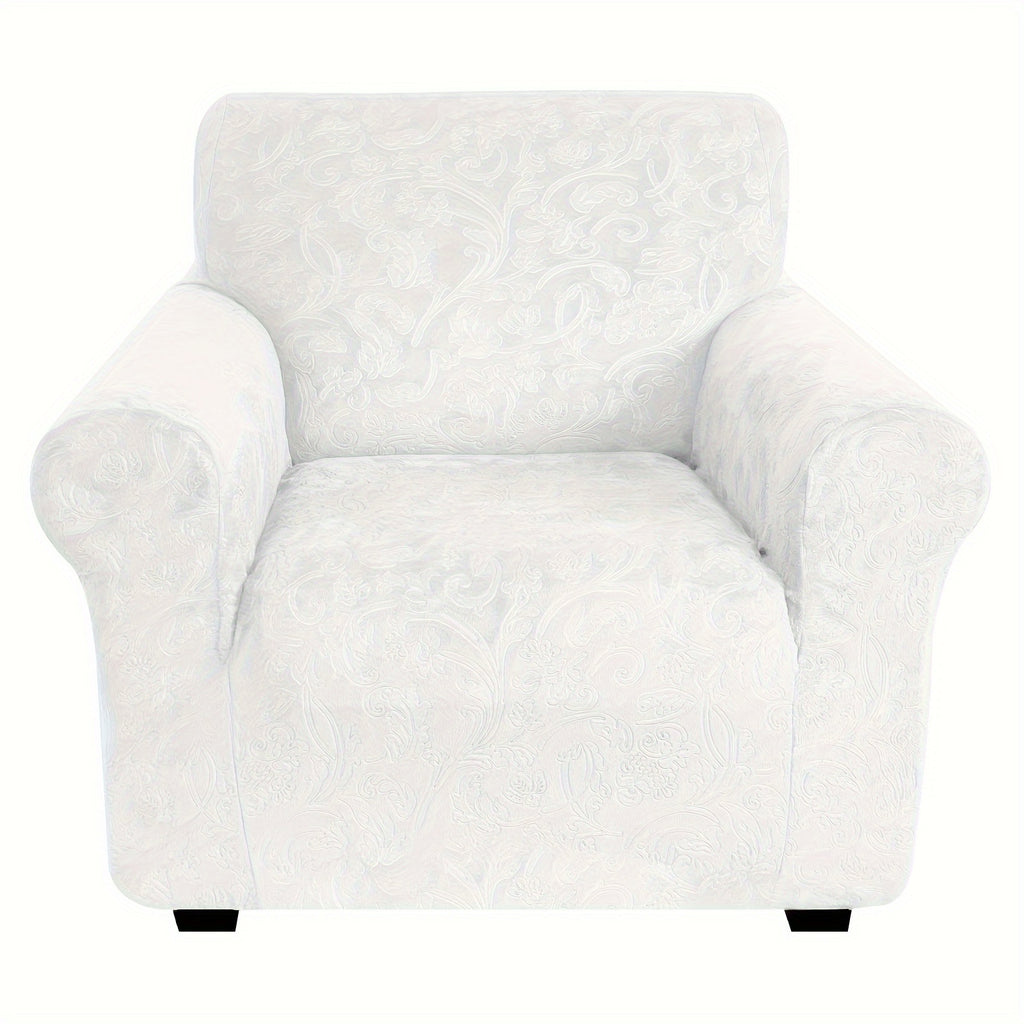 Housse de canapé extensible en velours à motif fleuri anti-griffes, mise en situation