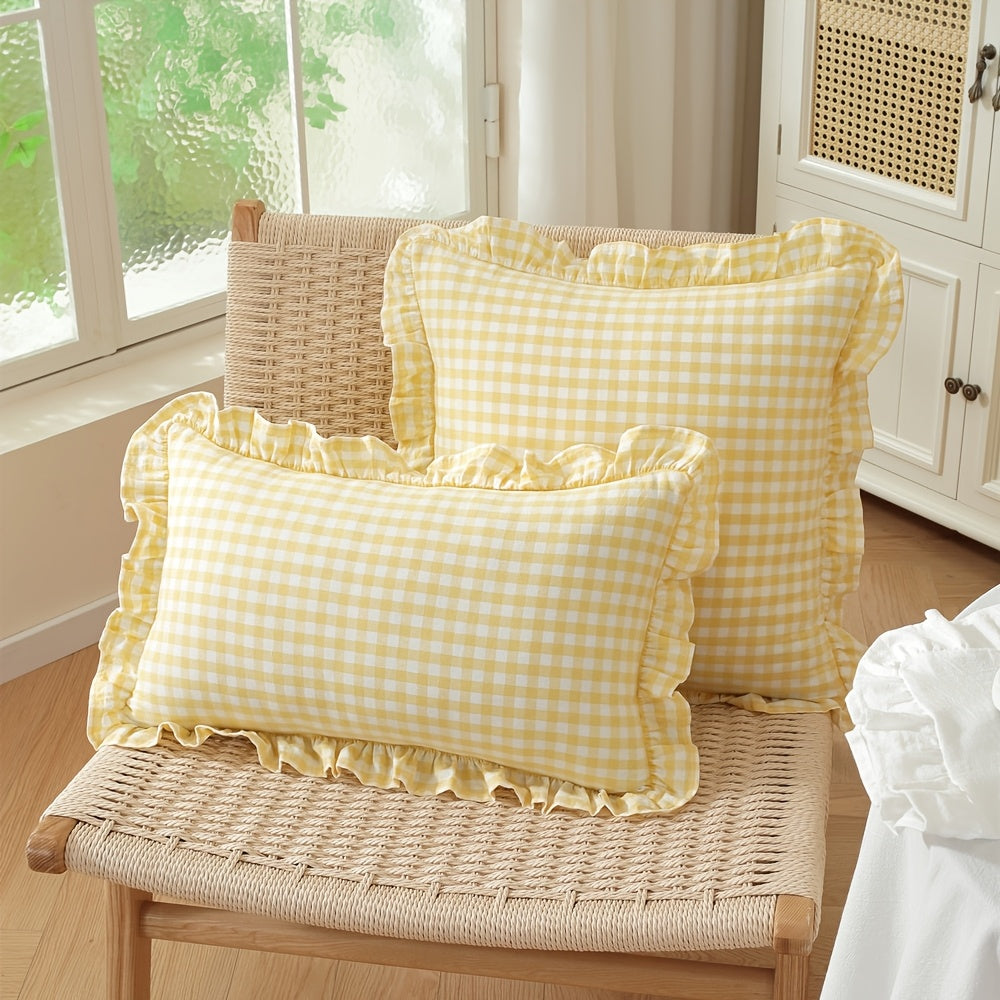 Housse de coussin en coton en fils teints, détail de la finition