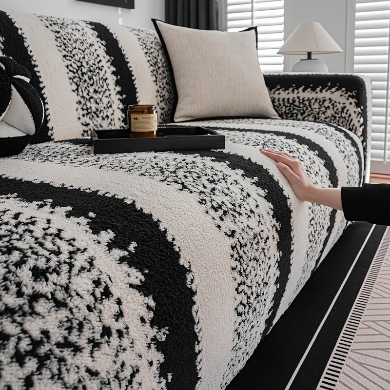 Housse de canapé en velours jacquard à motif zébré antidérapante, mise en situation