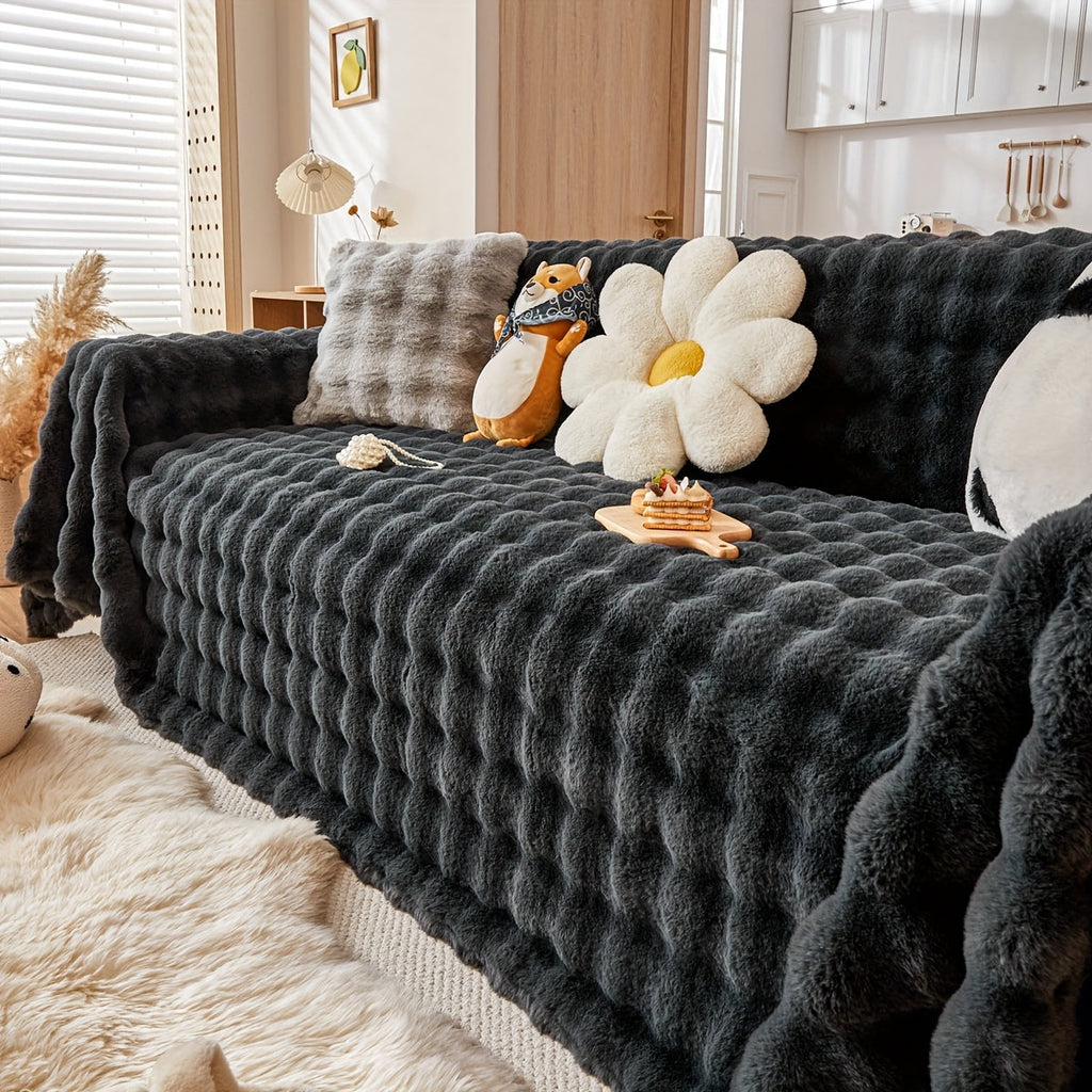 Housse de canapé en peluche, 8 coloris, détail de la finition