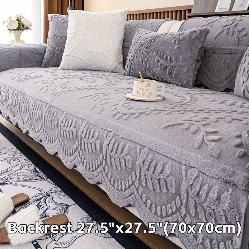Housse de canapé en peluche jacquard à motif léopard antidérapante, mise en situation