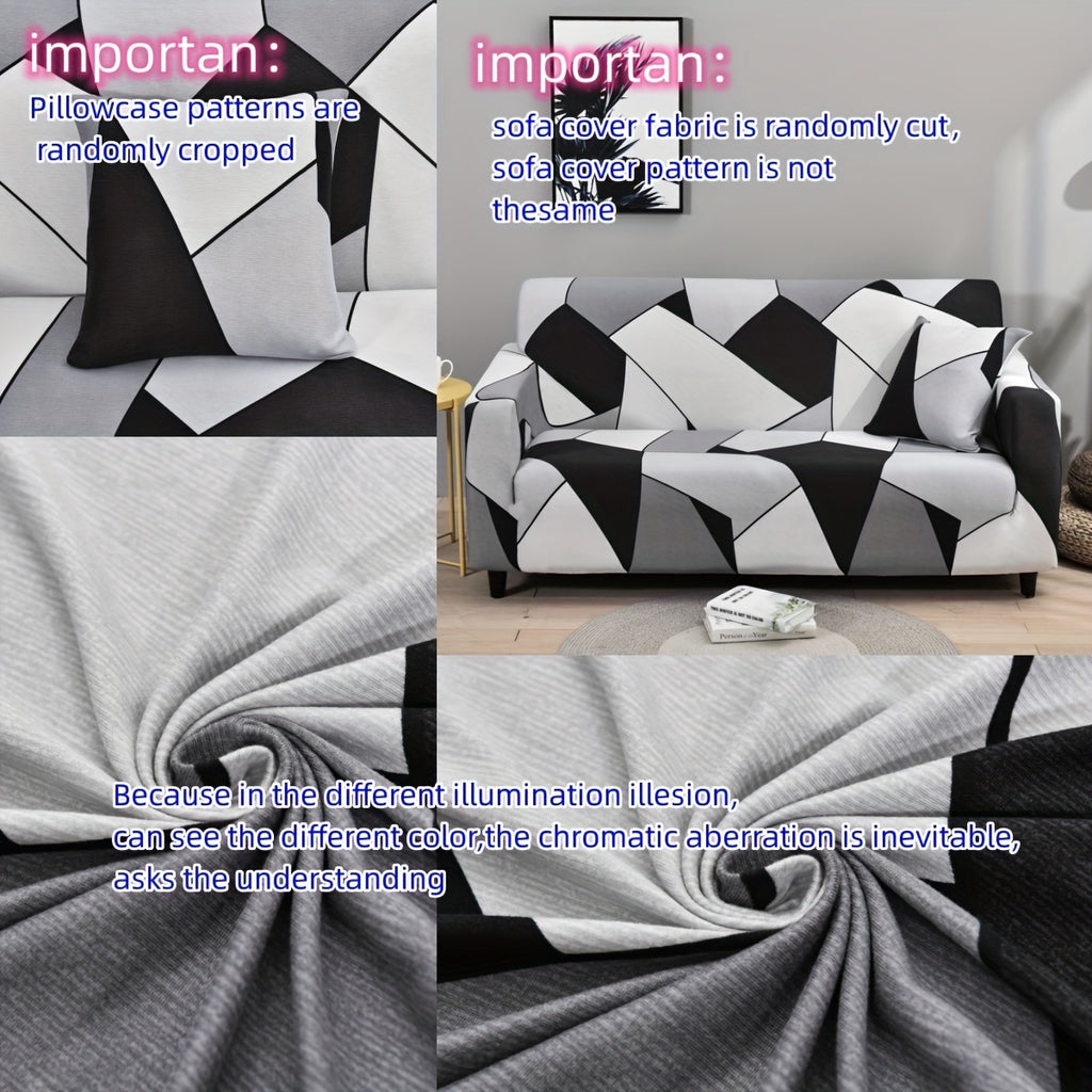 Housse de canapé légère extensible en fibre de lait à motif géométrique, vue d'ensemble