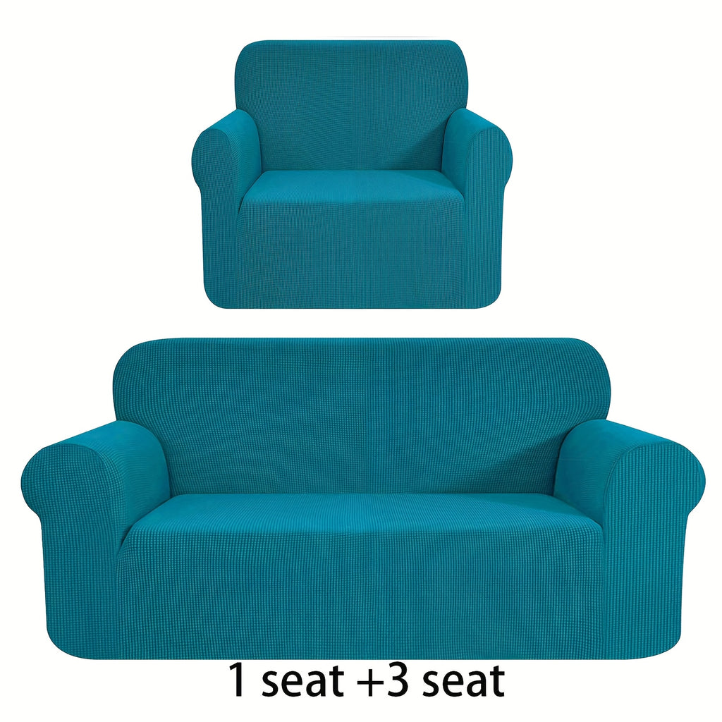 Housse de canapé extensible en polaire jacquard anti-griffes, vue de dos