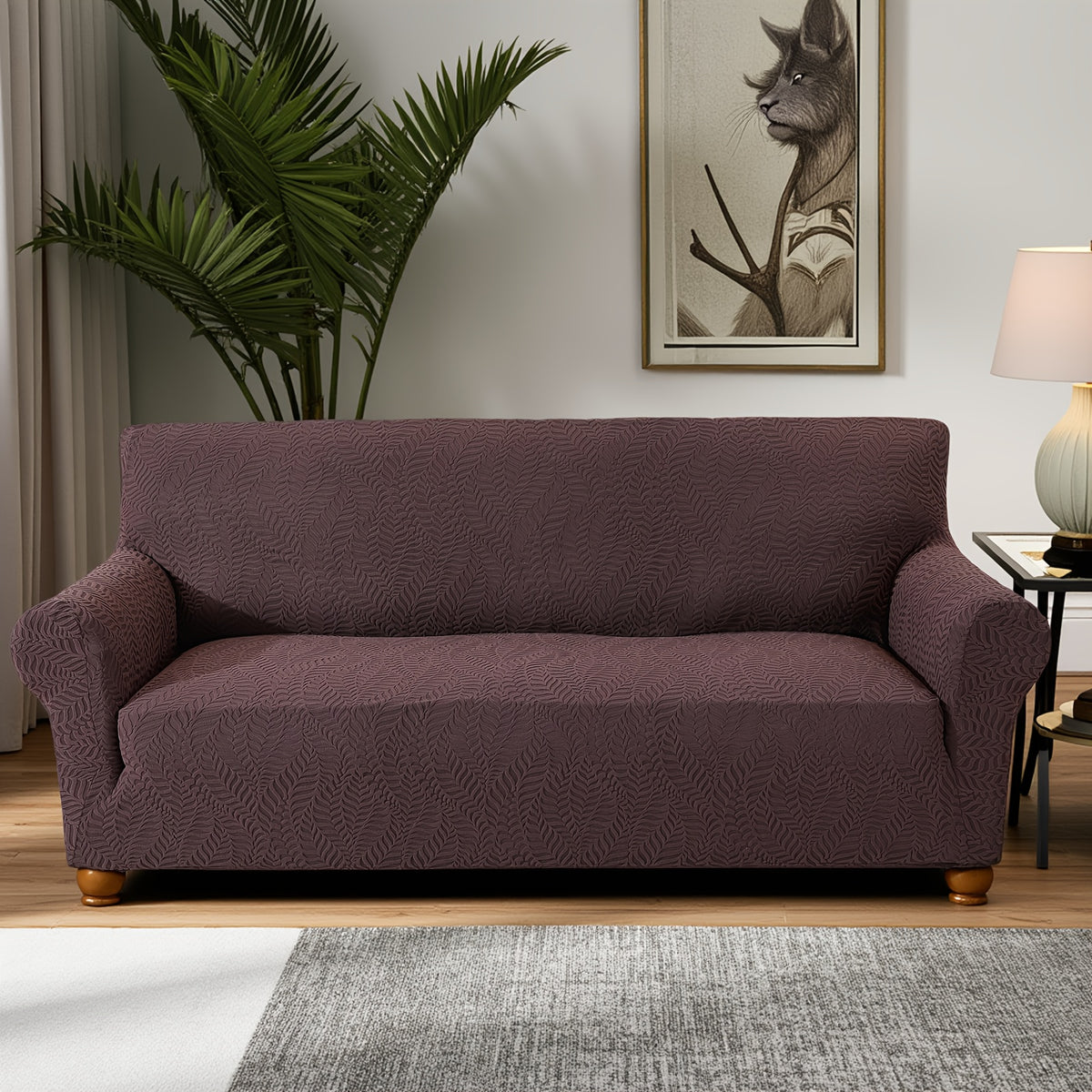 Housse de canapé extensible en polaire jacquard, détail de la finition