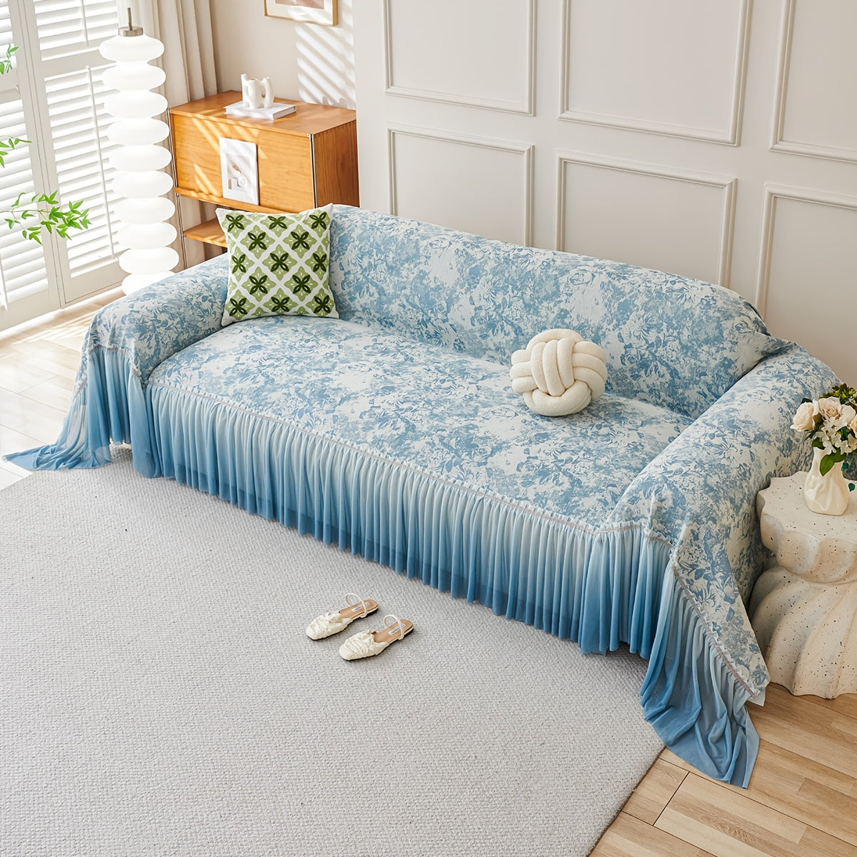 Housse de canapé épaisse en chenille jacquard à volants, visuel produit