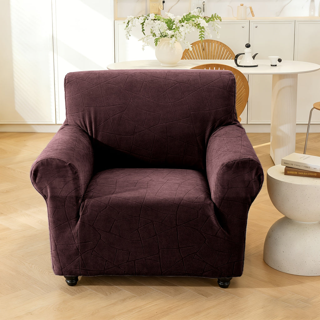 Housse de canapé extensible en polaire jacquard à motif géométrique à housses, gros plan sur le tissu