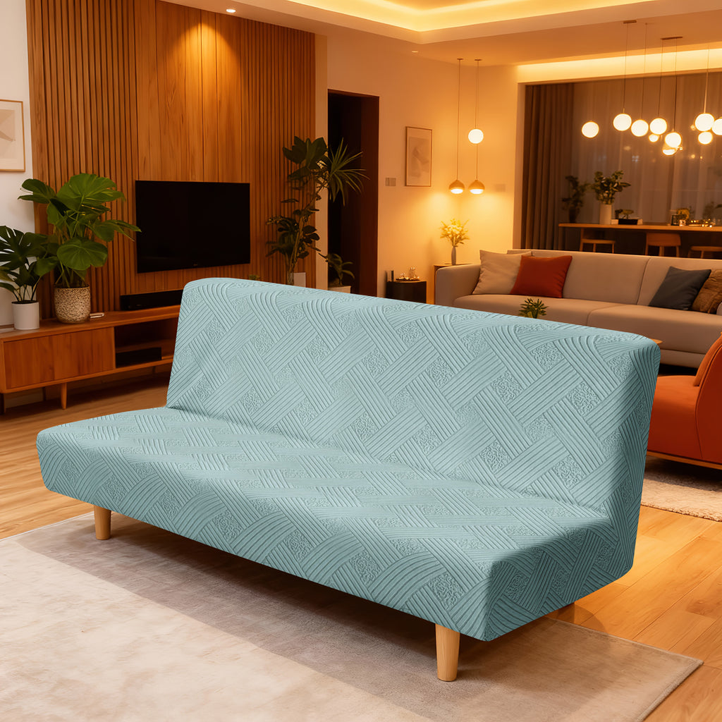 Housse de canapé épaisse extensible en polaire jacquard sans accoudoirs, mise en situation