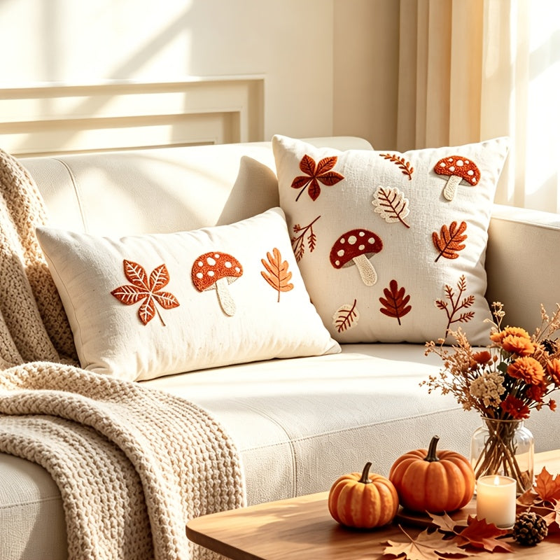 Housse de coussin en polyester à motif feuillage, autre coloris