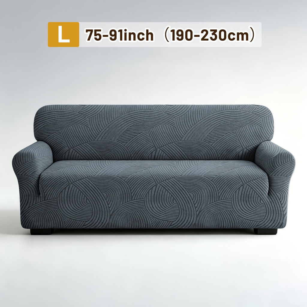 Housse de canapé extensible en polaire jacquard à motif géométrique, détail de la finition