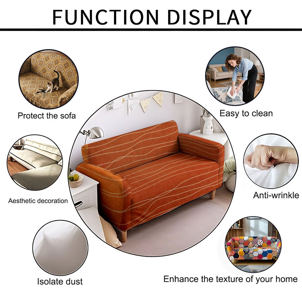 Housse de canapé extensible en fibre de lait imprimée à motif géométrique, gros plan sur le tissu