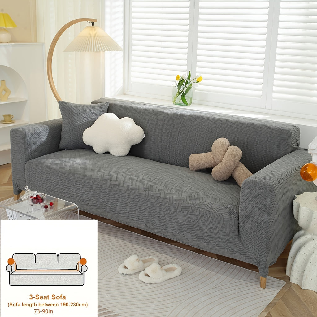 Housse de canapé épaisse extensible en polaire jacquard d'esprit vintage, gros plan sur le tissu