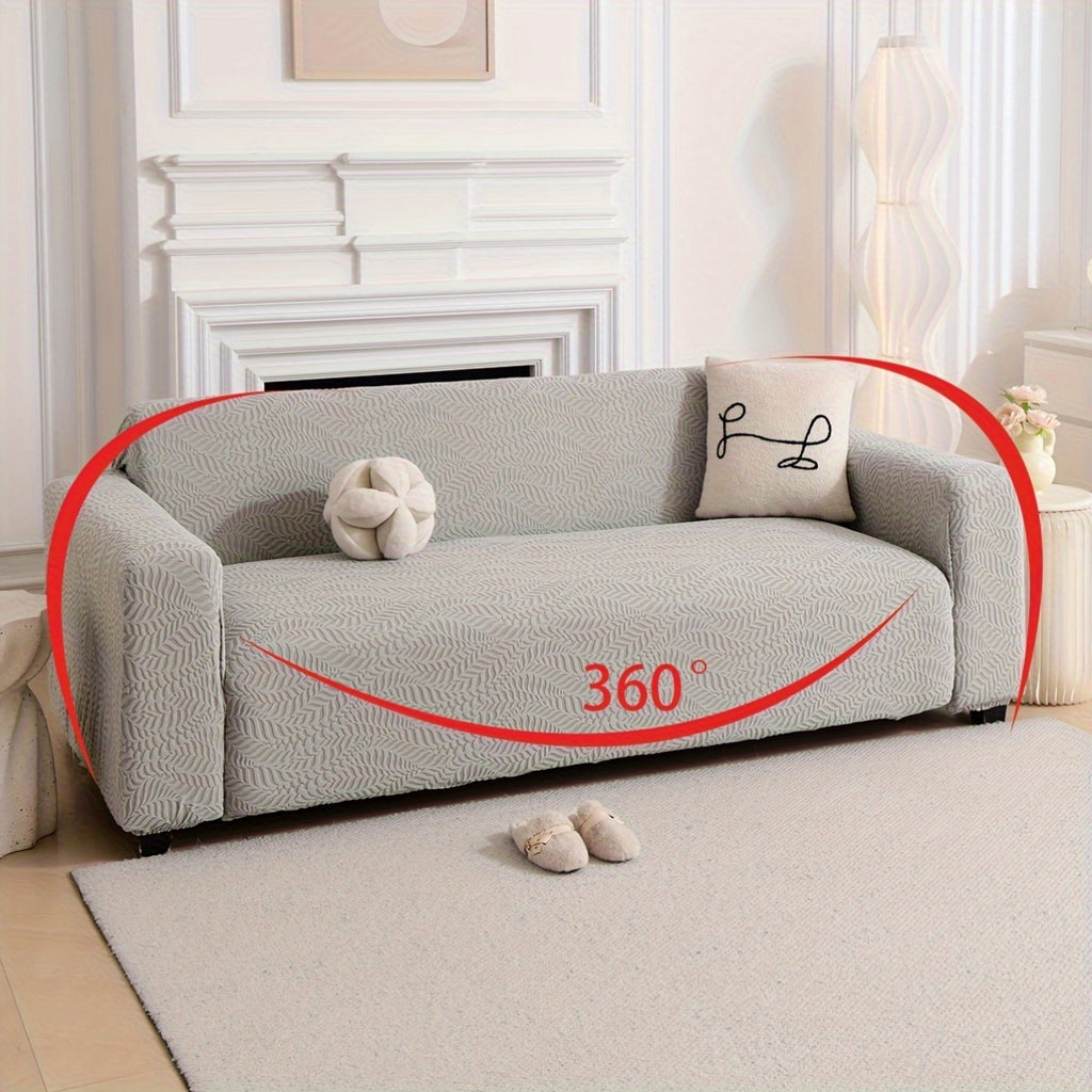 Housse de canapé épaisse extensible en polaire jacquard, détail de l'ourlet