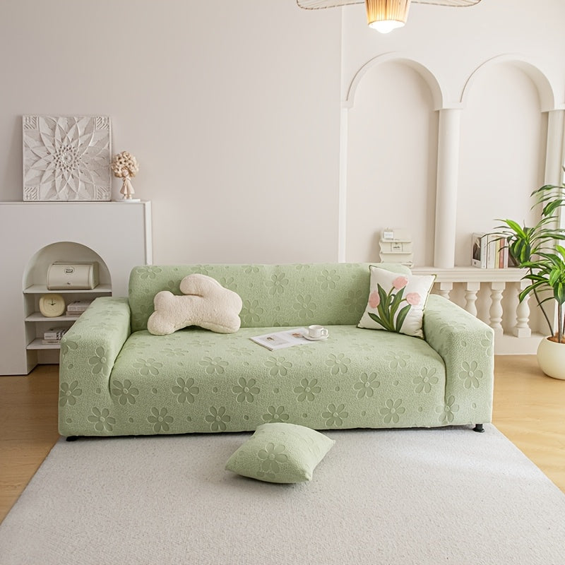 Housse de canapé en velours jacquard à motif fleuri antidérapante, compatible fauteuil, canapé deux places, canapé trois places