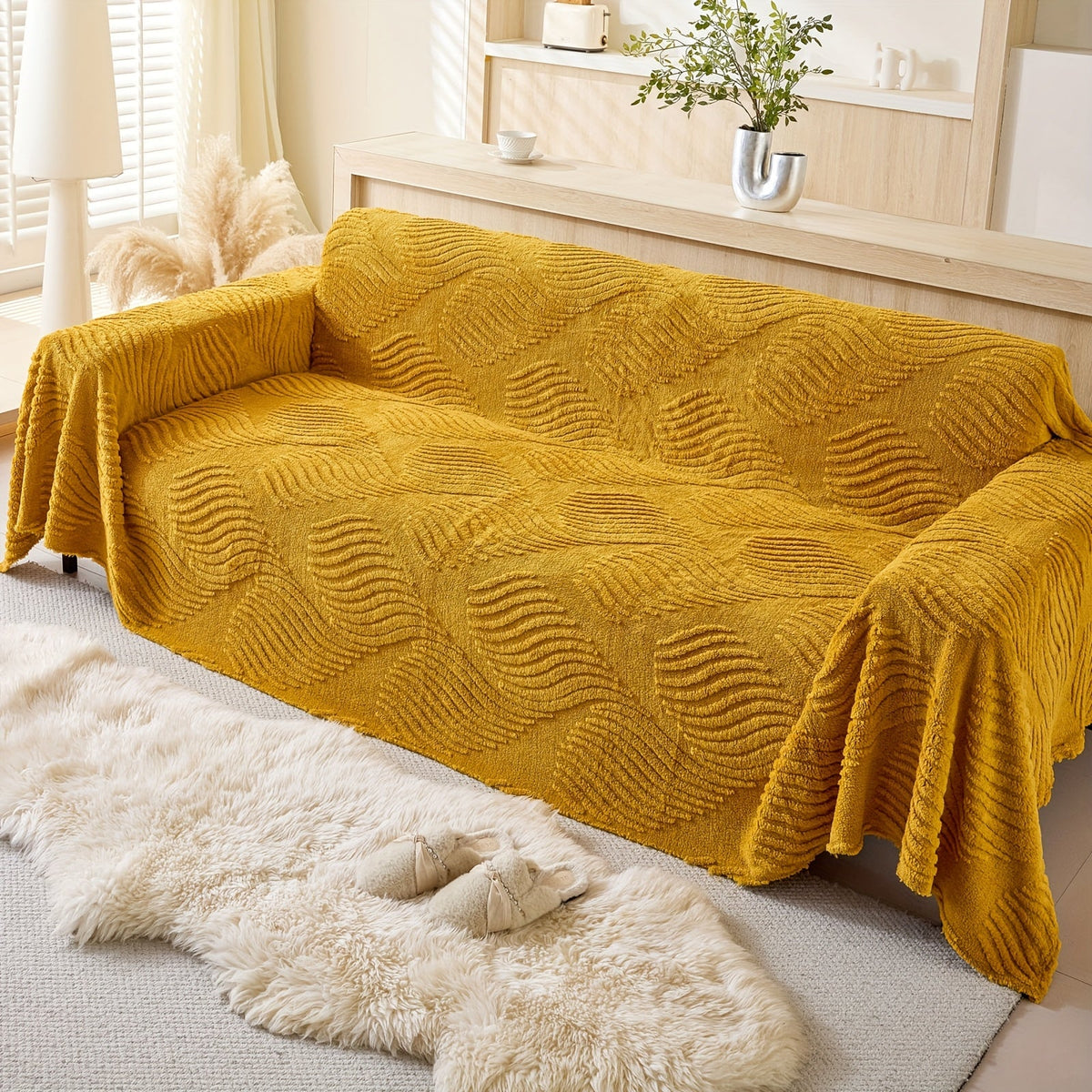 Housse de canapé en velours peluche uni, gros plan sur le tissu