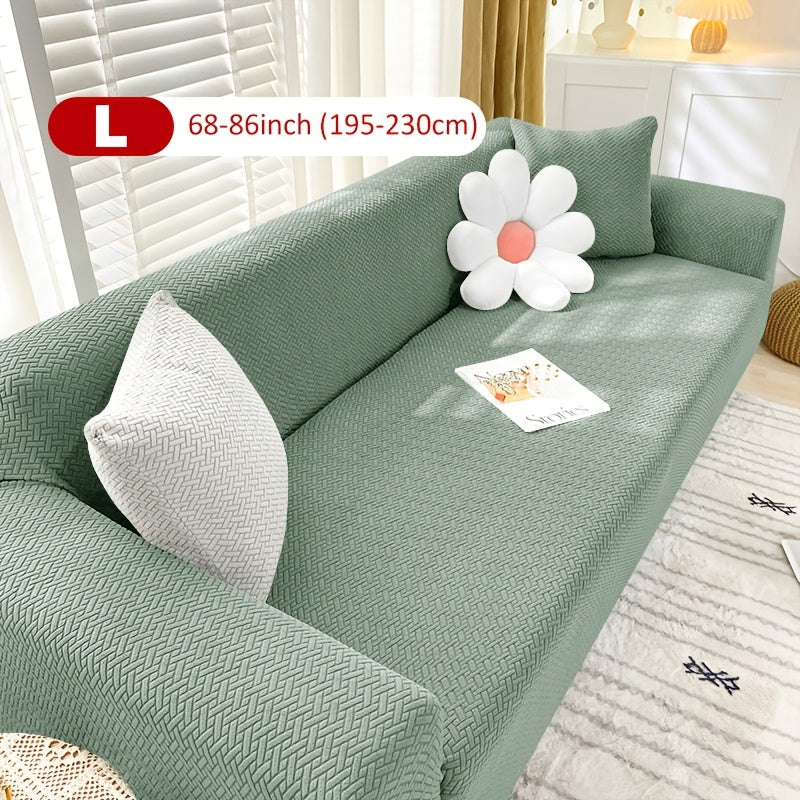 Housse de canapé extensible en velours côtelé jacquard en T, mise en situation