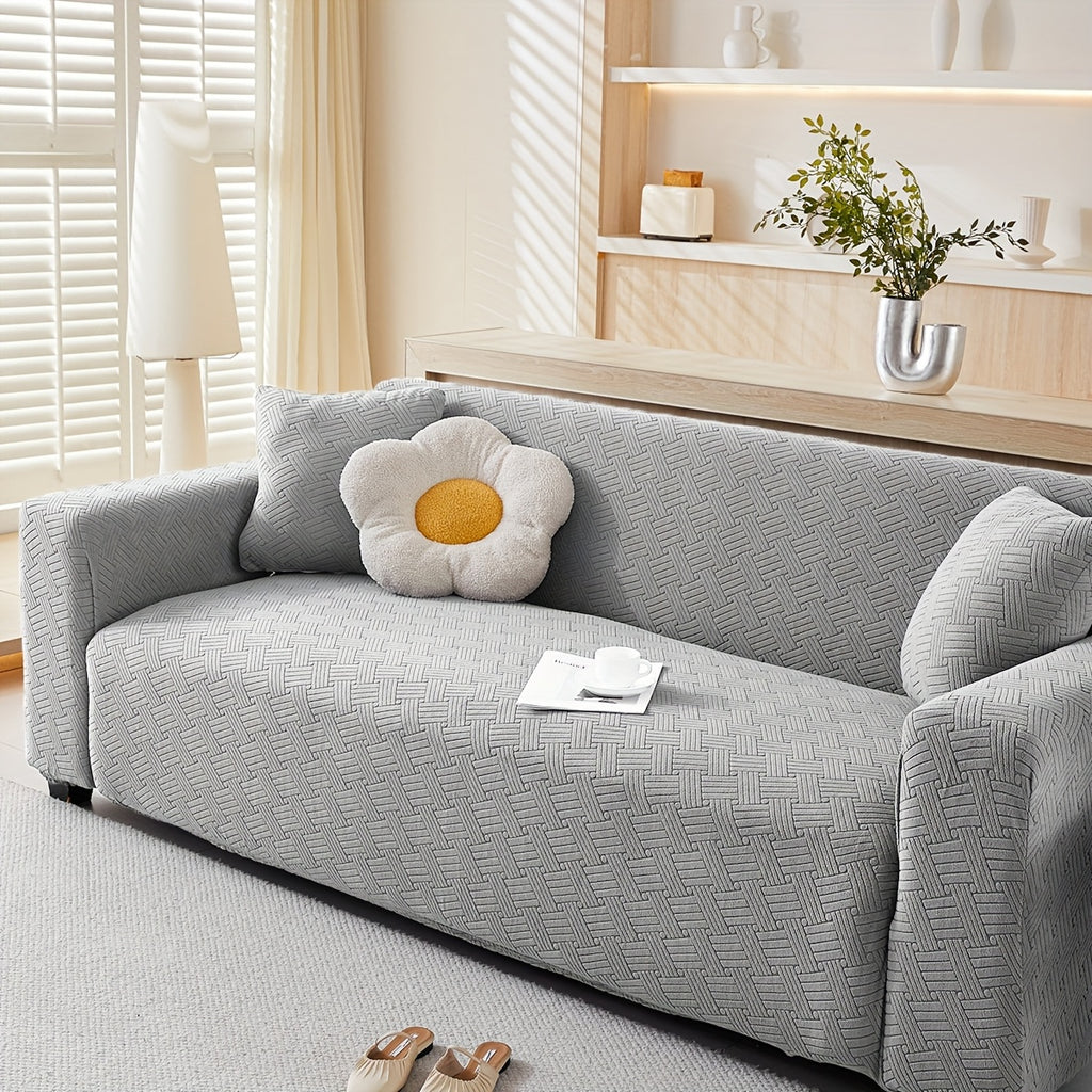 Housse de canapé extensible en polaire jacquard, mise en situation