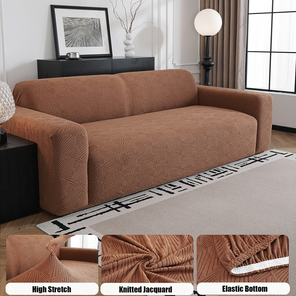 Housse de canapé épaisse extensible en polaire jacquard antidérapante, gros plan sur le tissu