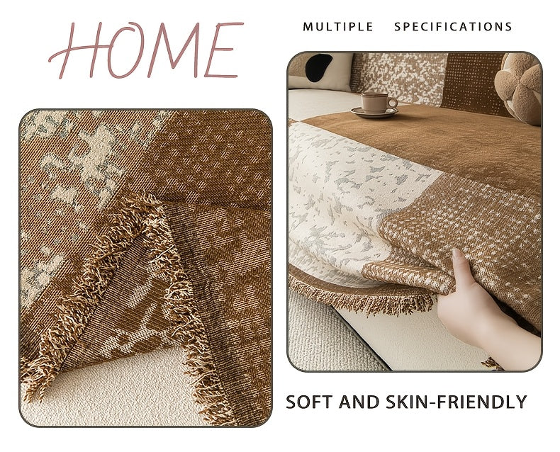 Housse de canapé en jacquard à rayures antidérapante d'esprit bohème, vue d'ensemble