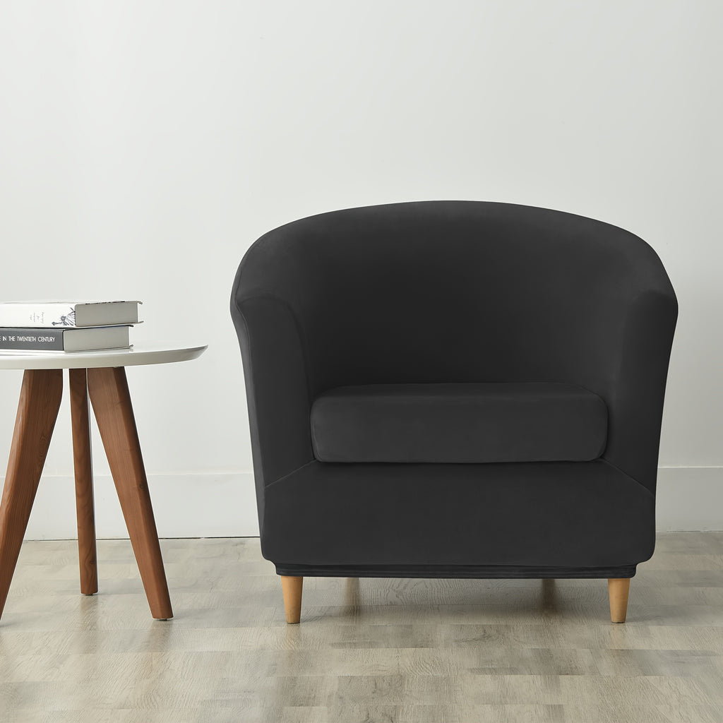 Housse de canapé extensible en velours à housses séparées pour fauteuil, mise en situation