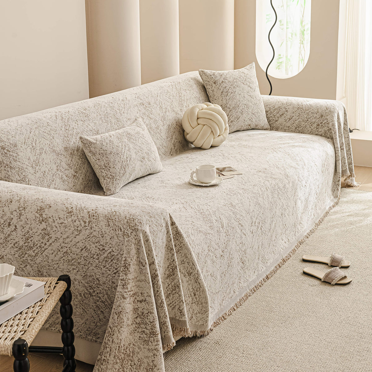 Housse de canapé épaisse en chenille jacquard antidérapante, tissu de 350 à 400 g/m²