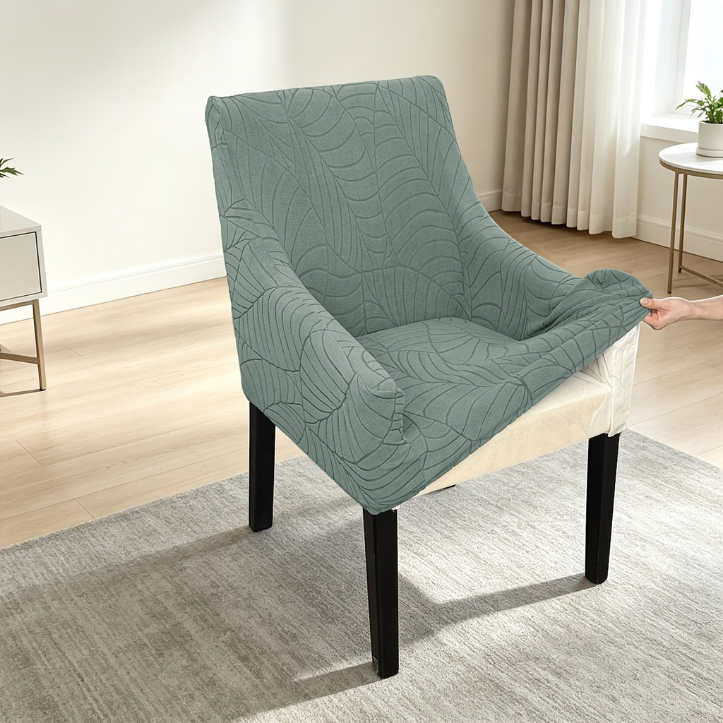 Housse de chaise extensible en velours côtelé jacquard à motif feuillage, autre coloris