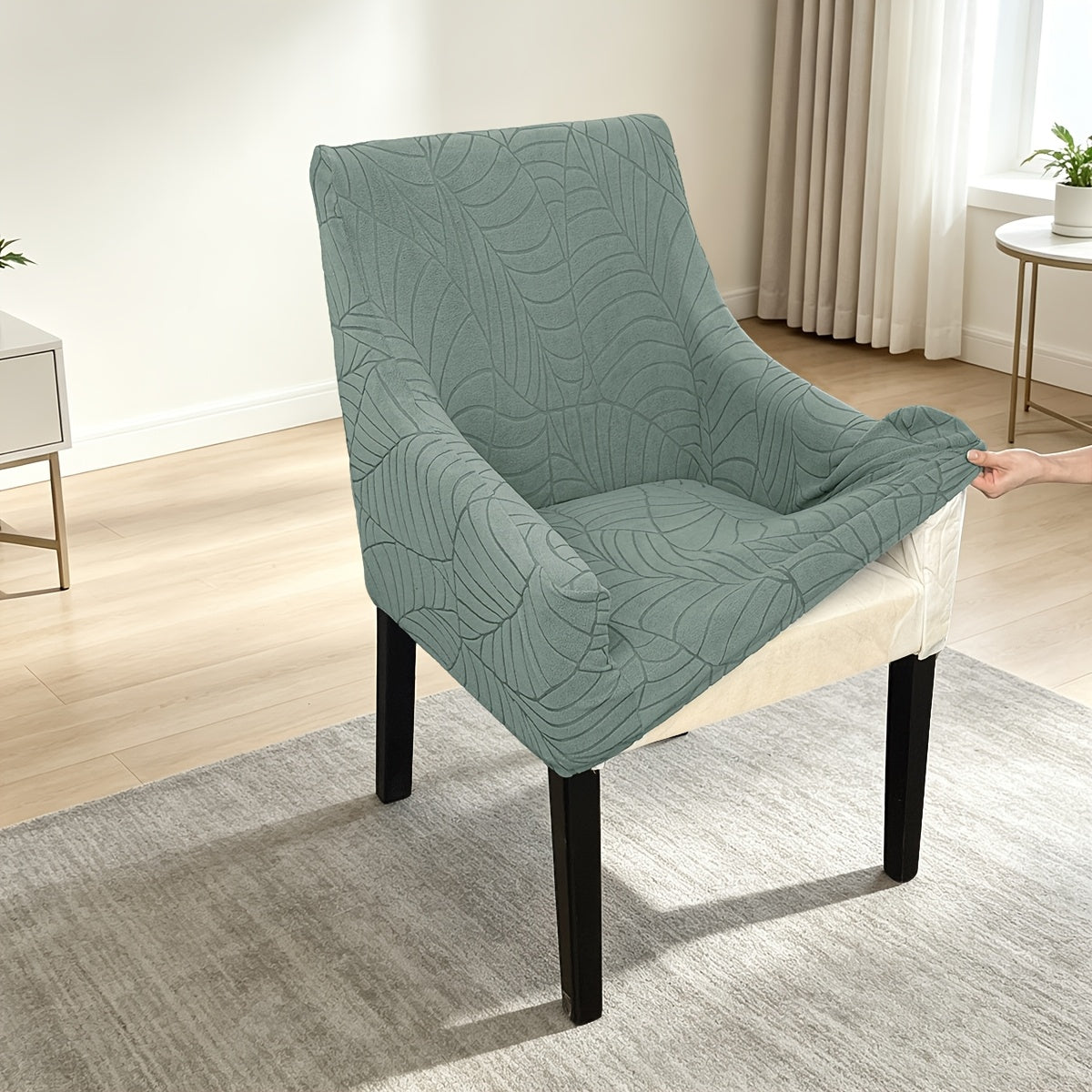 Housse de chaise extensible en velours côtelé jacquard à motif feuillage, autre coloris