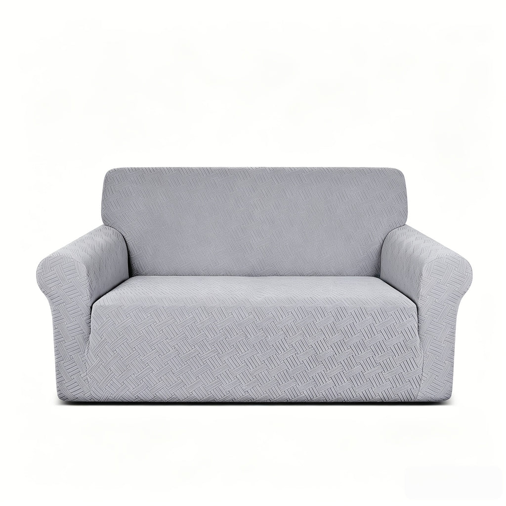 Housse de canapé extensible en polaire jacquard à rayures au rendu glamour, vue d'ensemble