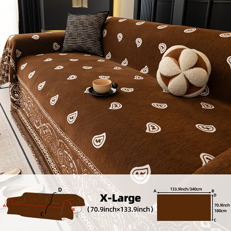 Housse de canapé en chenille jacquard à motif bohème, autre coloris