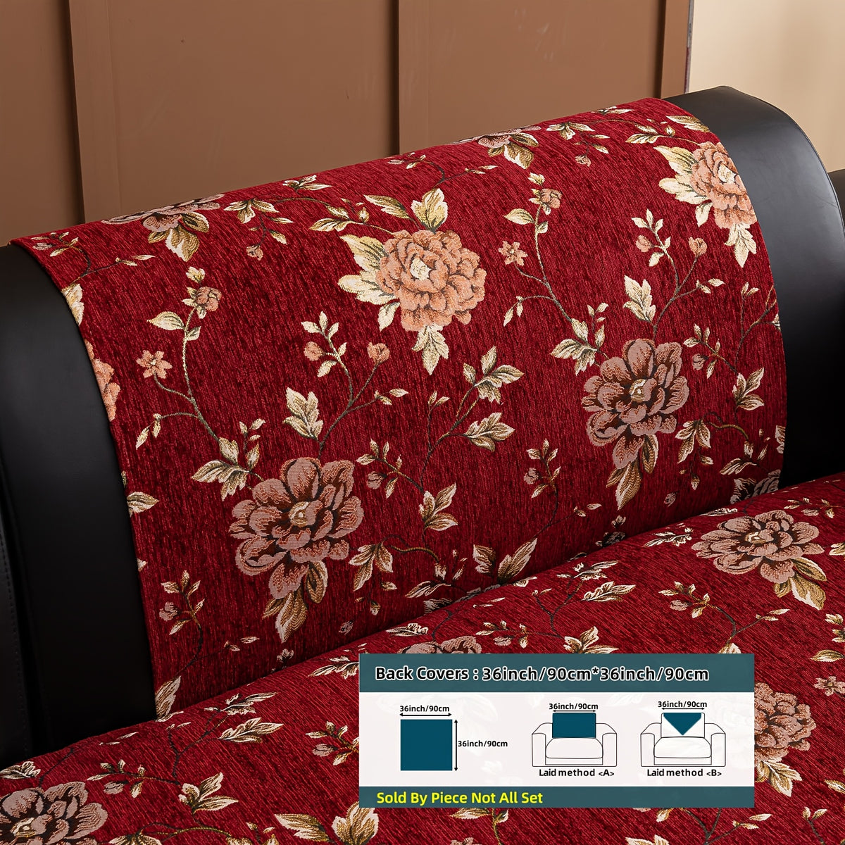 Housse de canapé en chenille jacquard à motif pivoine antidérapante, vue d'ensemble