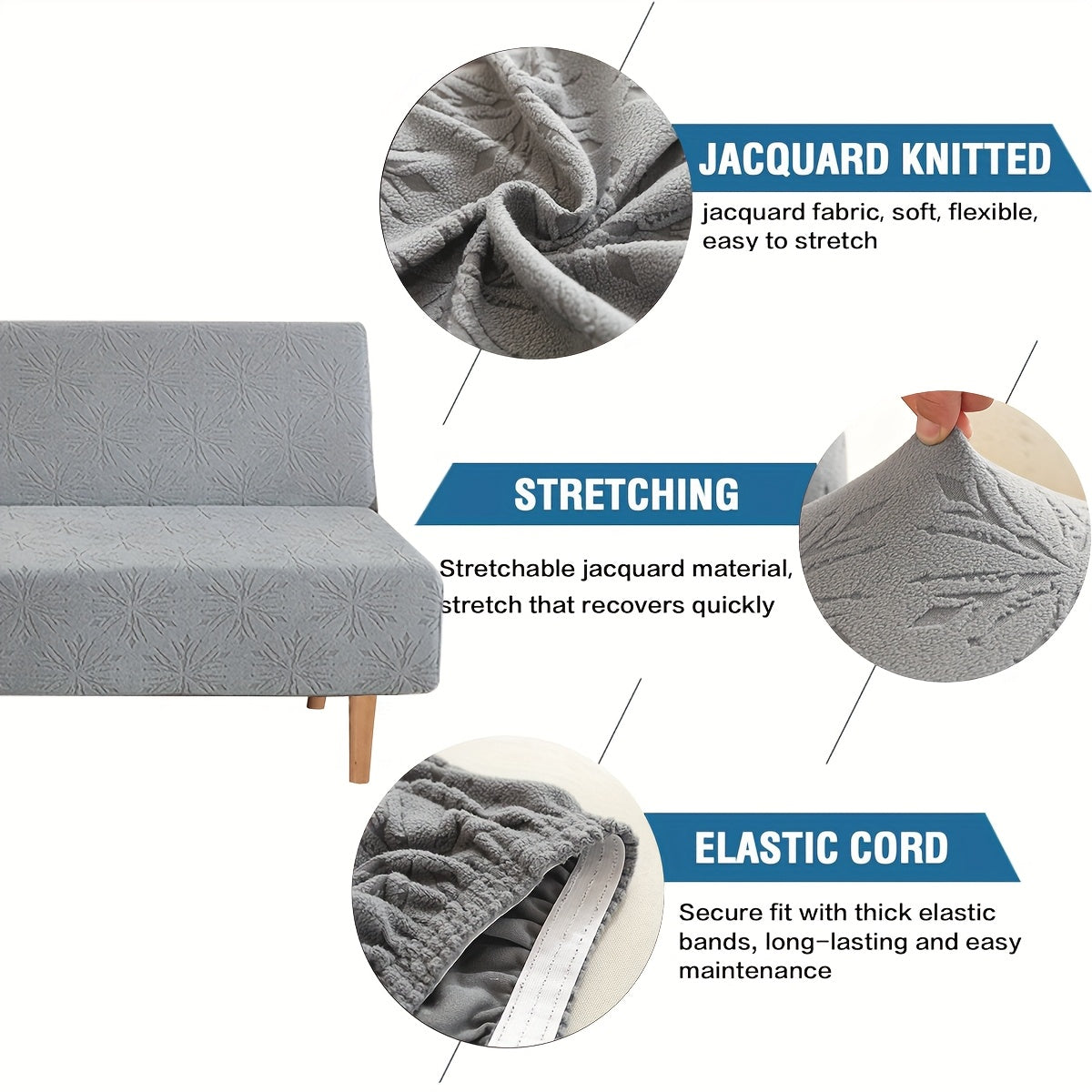 Housse de canapé extensible en polaire jacquard sans accoudoirs, vue d'ensemble