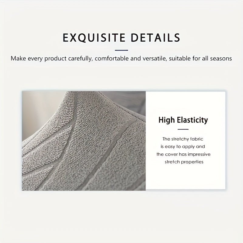 Housse de canapé épaisse extensible en polaire jacquard à motif feuillage — détail de la matière : polaire
