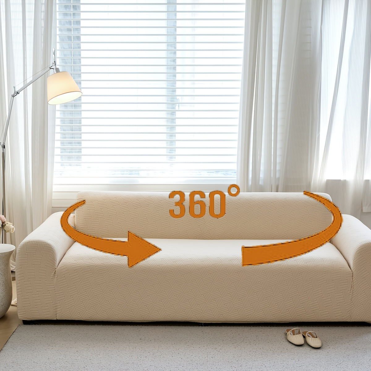 Housse de canapé extensible en polaire jacquard à rayures, vue d'ensemble