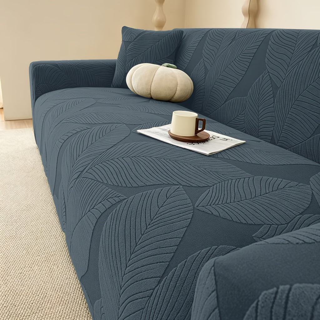 Housse de canapé extensible en polaire jacquard à motif feuillage, vue d'ensemble