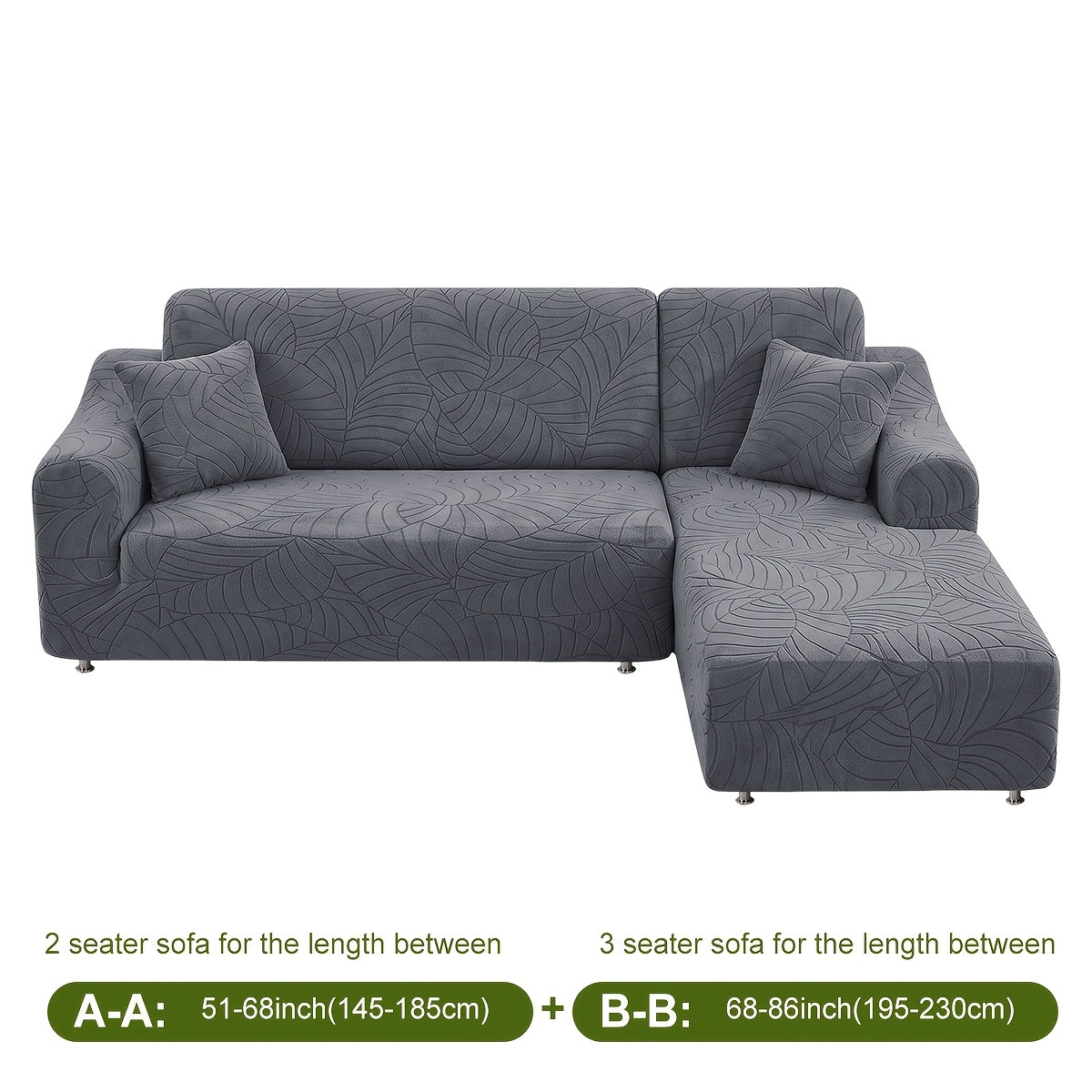 Housse de canapé extensible en polaire jacquard à motif feuillage, détail de l'ourlet