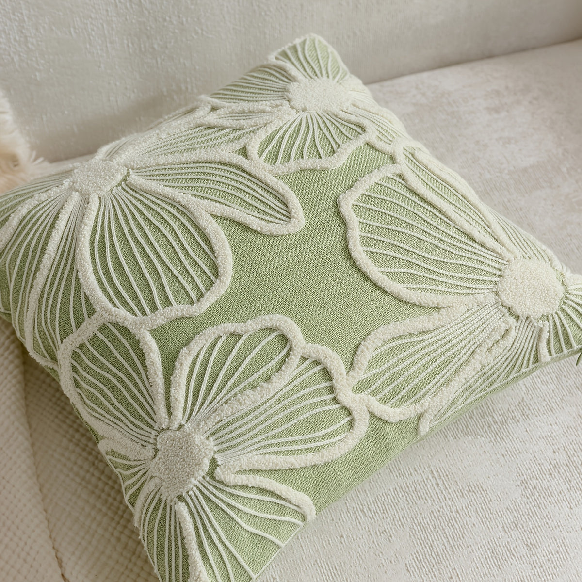 Housse de coussin en polyester à motif fleuri à fermeture éclair, vue d'ensemble