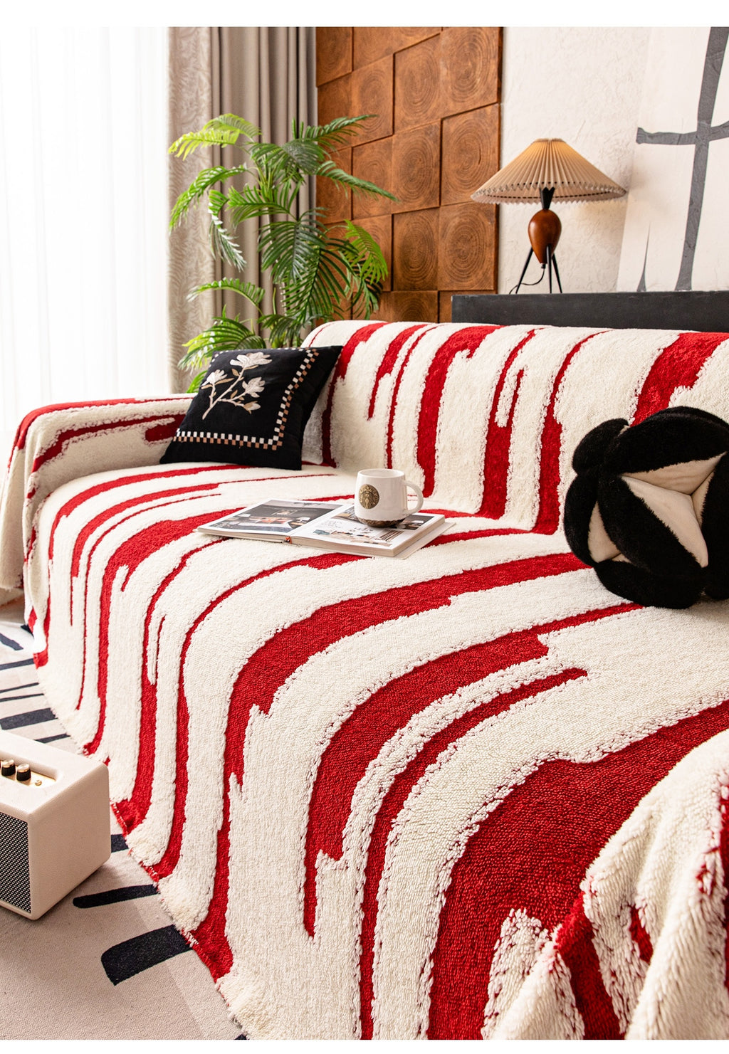 Housse de coussin en velours jacquard antidérapante, gros plan sur le tissu