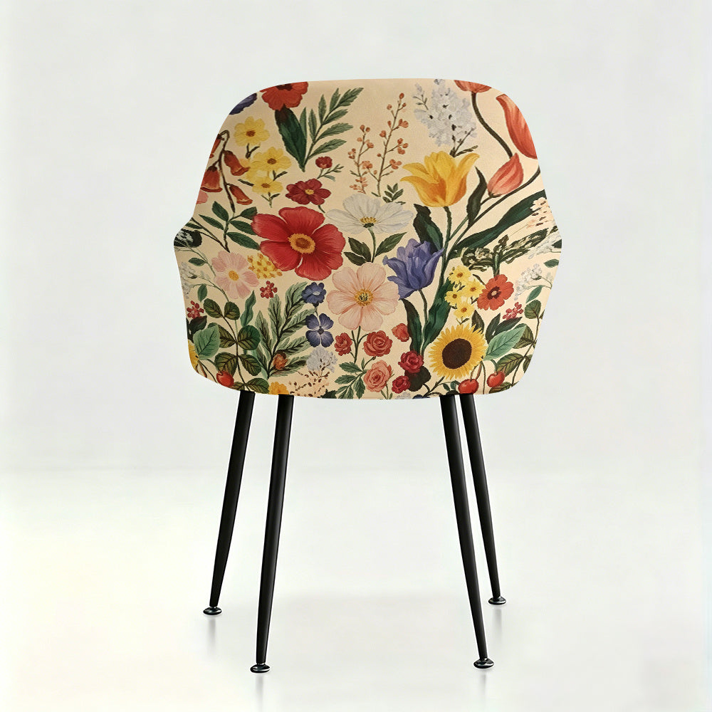 Housse de fauteuil extensible en fibre de lait imprimée à motif fleuri, détail de la finition
