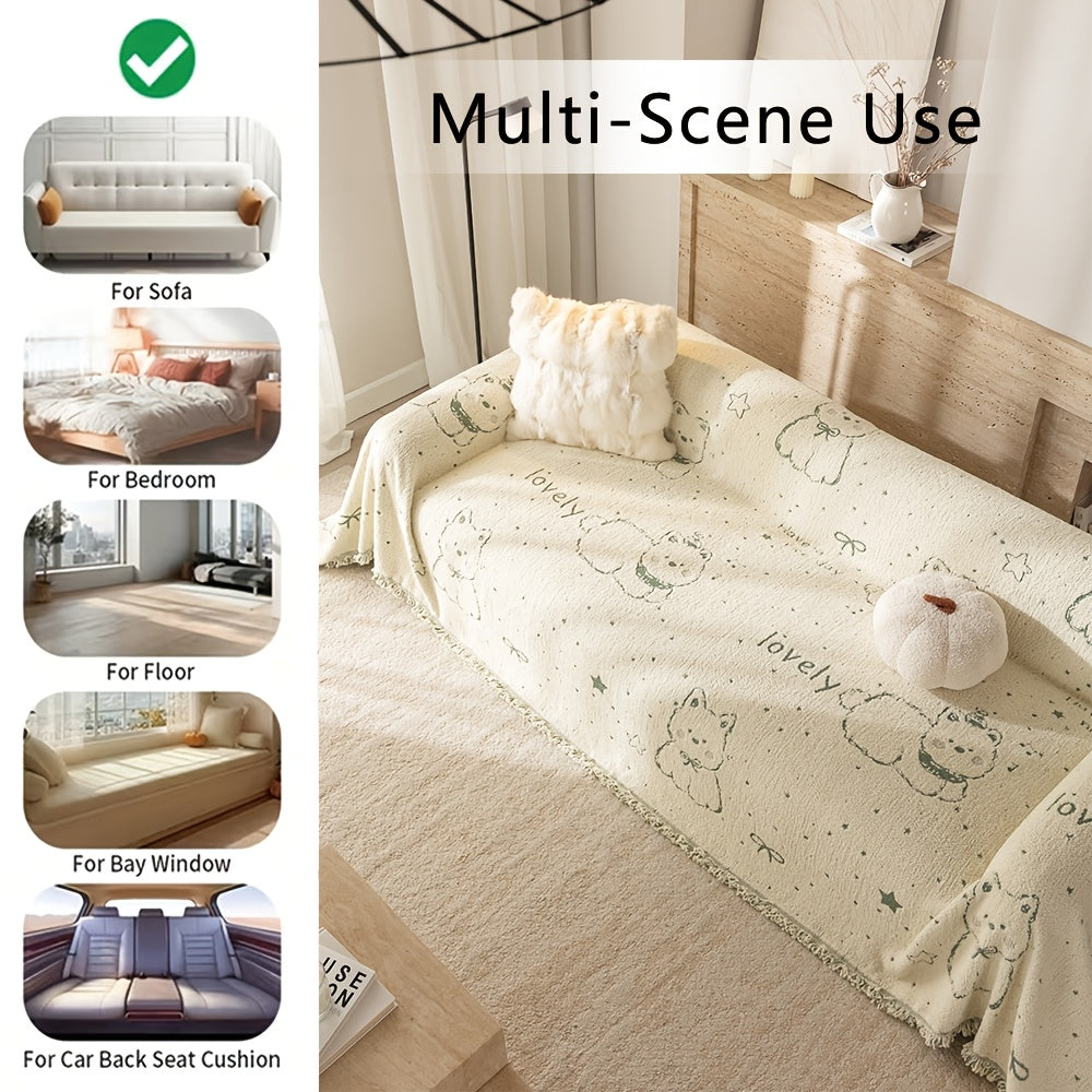 Housse de canapé en chenille jacquard à motif bohème à volants, housse posée