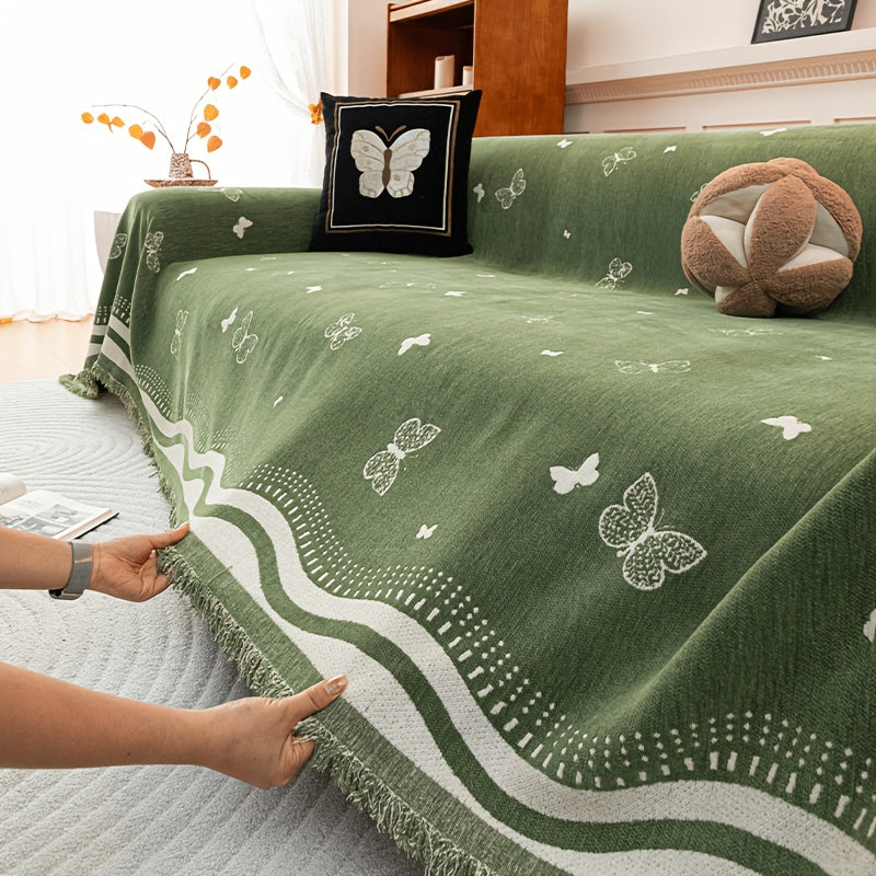 Housse de canapé en chenille jacquard d'esprit vintage, tissu de 300 à 350 g/m²