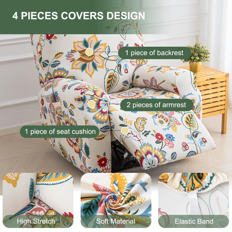 Housse de canapé extensible en fibre de lait matelassée à motif fleuri, vue d'ensemble