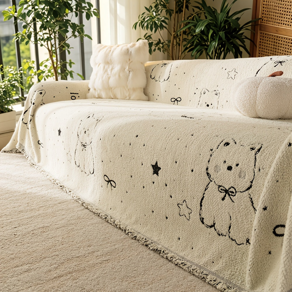 Housse de canapé en chenille jacquard à motif bohème à volants, visuel produit