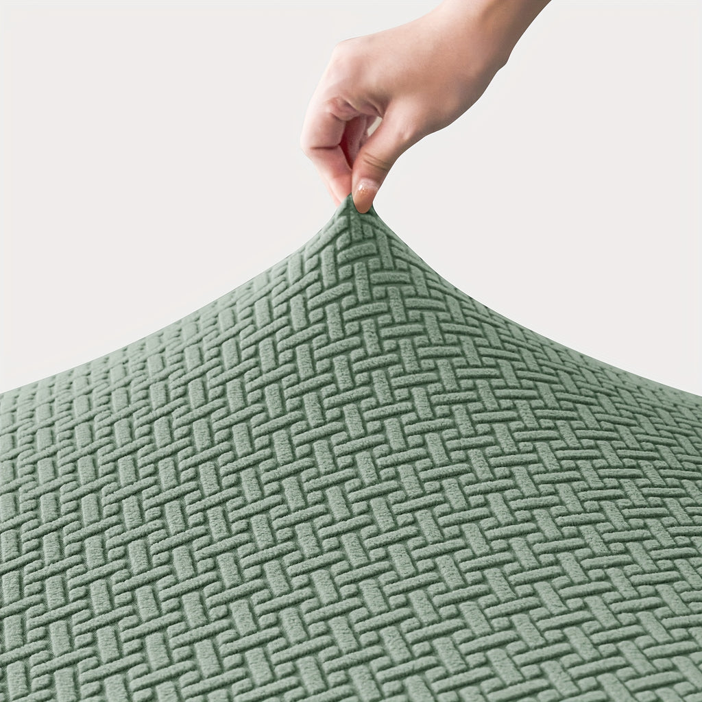 Housse de canapé extensible en polaire jacquard en T, détail de l'ourlet