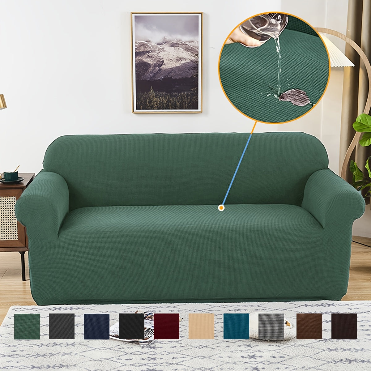 Housse de canapé extensible en polaire jacquard à maille gaufrée anti-griffes