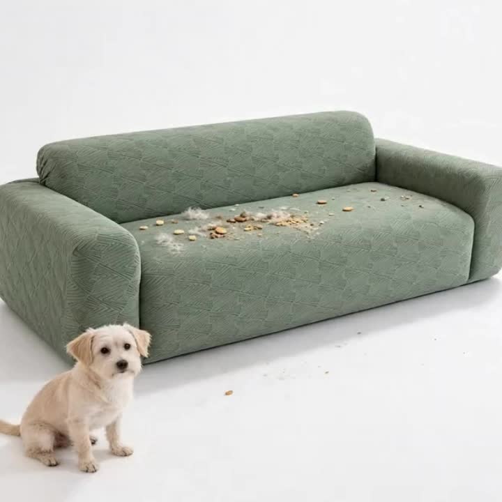 Housse de canapé extensible en polaire jacquard à rayures antidérapante, détail de la finition