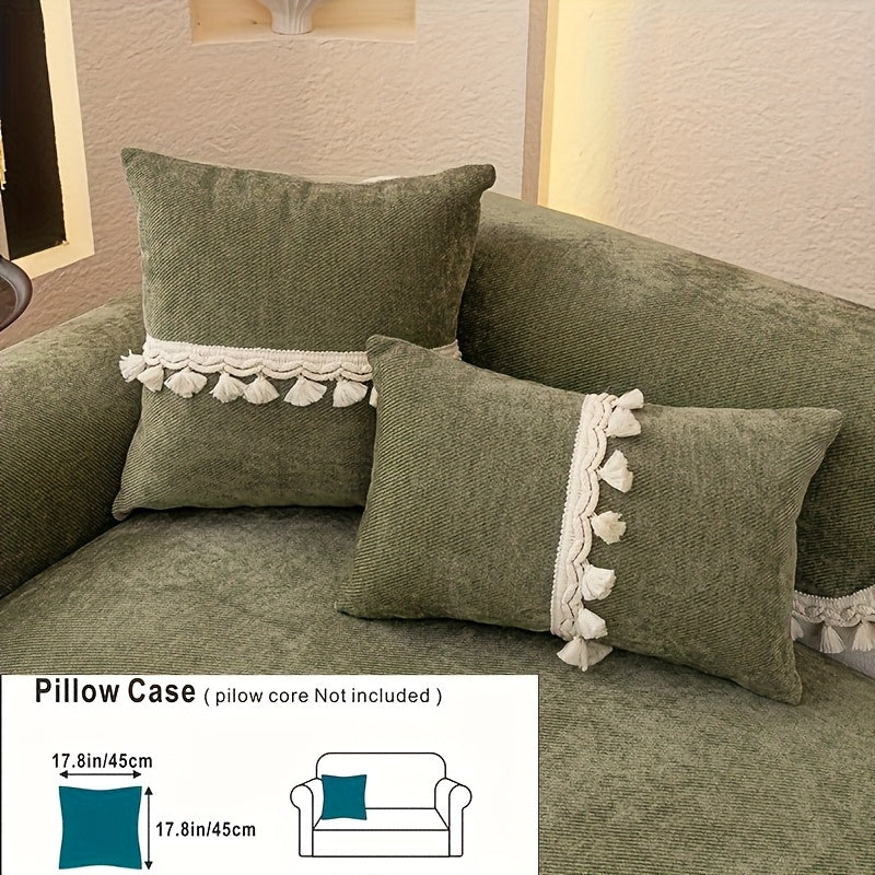 Housse de canapé en chenille en fils teints à volants, visuel produit