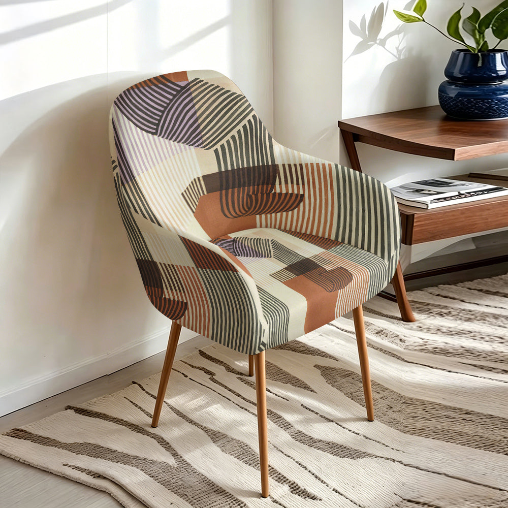 Housse de fauteuil extensible en fibre de lait imprimée à motif géométrique, mise en situation