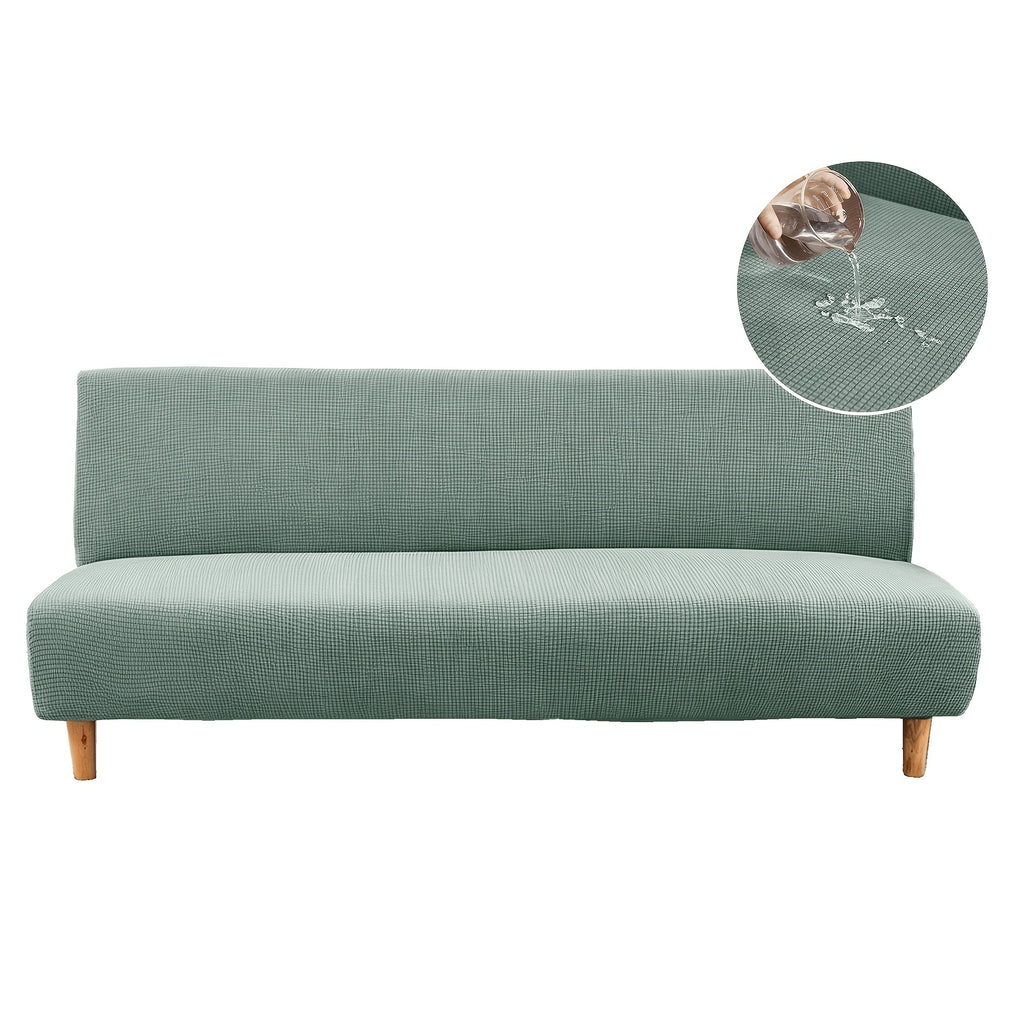 Housse de canapé extensible en polaire jacquard à carreaux sans accoudoirs, gros plan sur le tissu