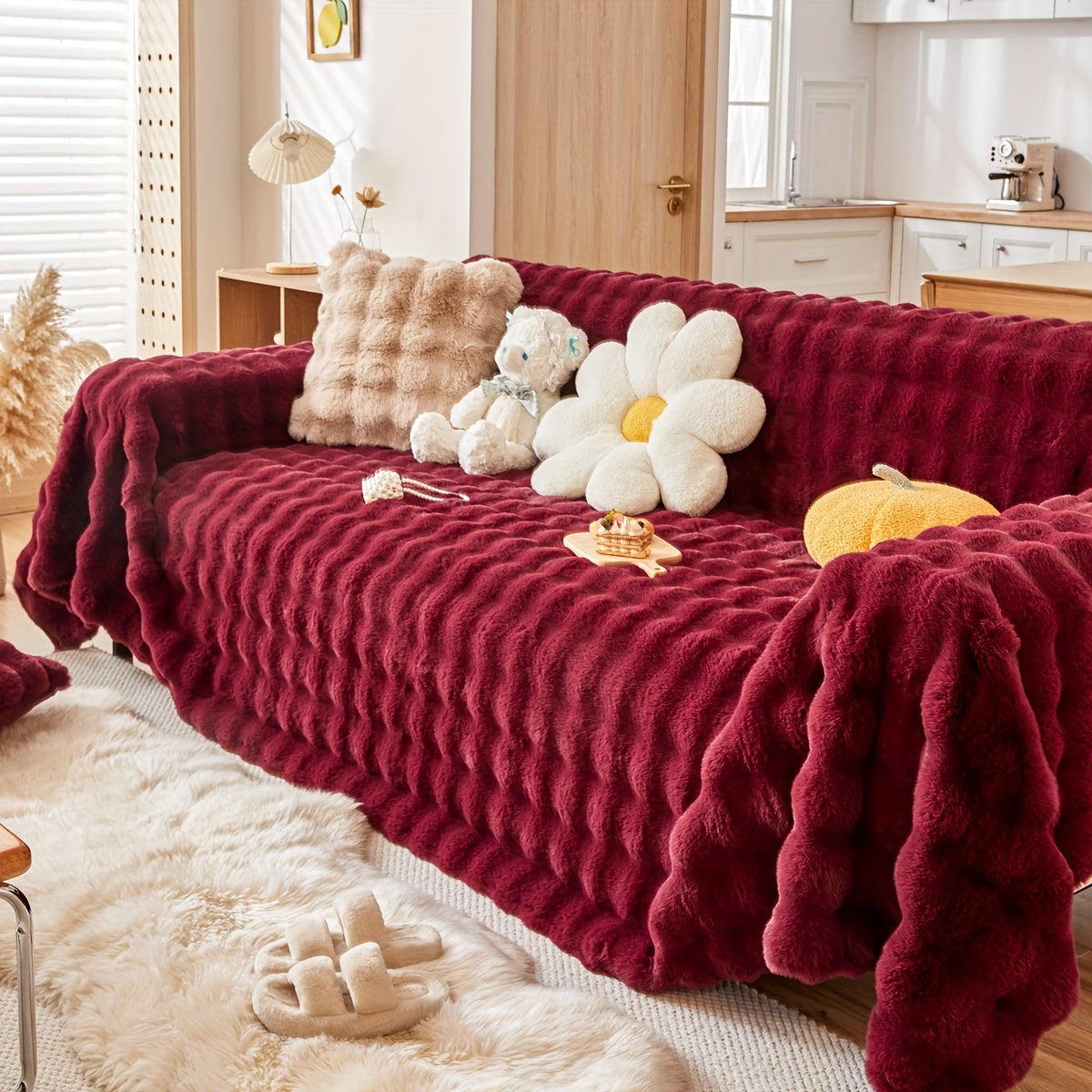 Housse de canapé en peluche, 8 coloris, mise en situation